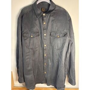 Overland Mens XL Coated Cotton Blend Snap Front Western Work Shirt Charcoal Grey